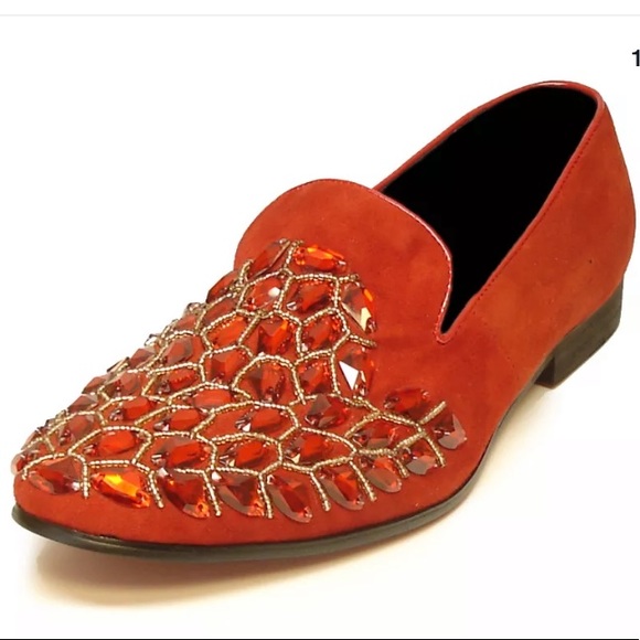 Fiesso red suede / ruby gold stoned slip on -10 - Picture 1 of 10